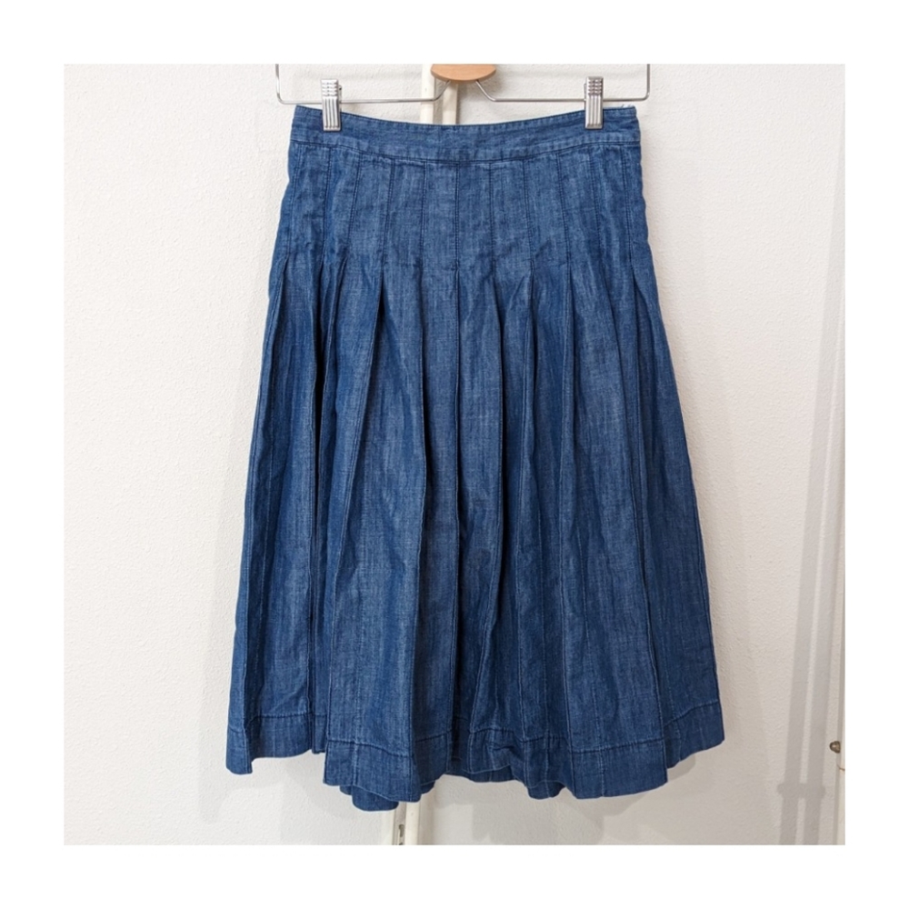 J. Crew Pleated Denim Midi Skirt, Size 2